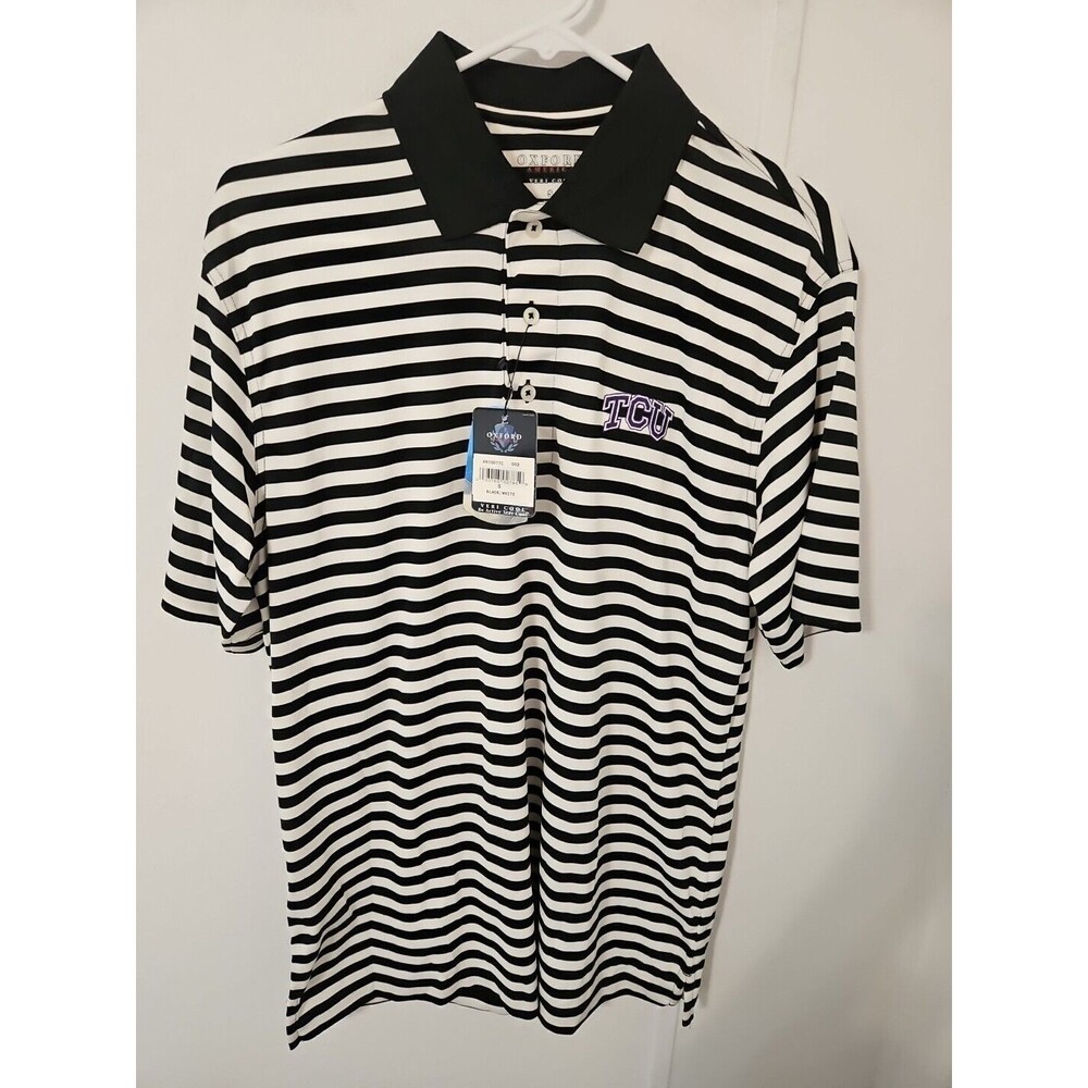 TCU Horned Frogs Stripe Polo - Black/White  SMALL